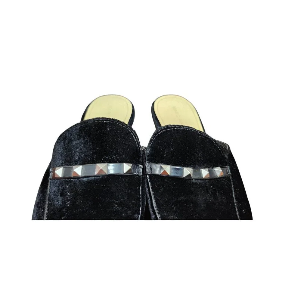 Marc Fisher Women's SZ 8.5 Wishing Mules Black Velvet Studded Slip On Loafers